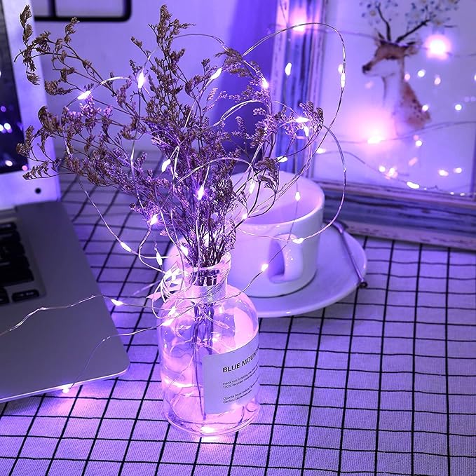 JMEXSUSS 2 Pack Christmas Fairy Lights Battery Operated, Total 200 LED 66ft Purple Christmas Lights with Remote, 8 Modes Twinkle String Lights Light for Halloween Tree Indoor Outdoor Decorations