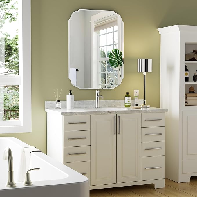 Silver Wall Mirror-Beveled Edge Frameless Mirror for Bathroom, Vanity, Bedroom, Rectangle Mirrors （32X24inch）