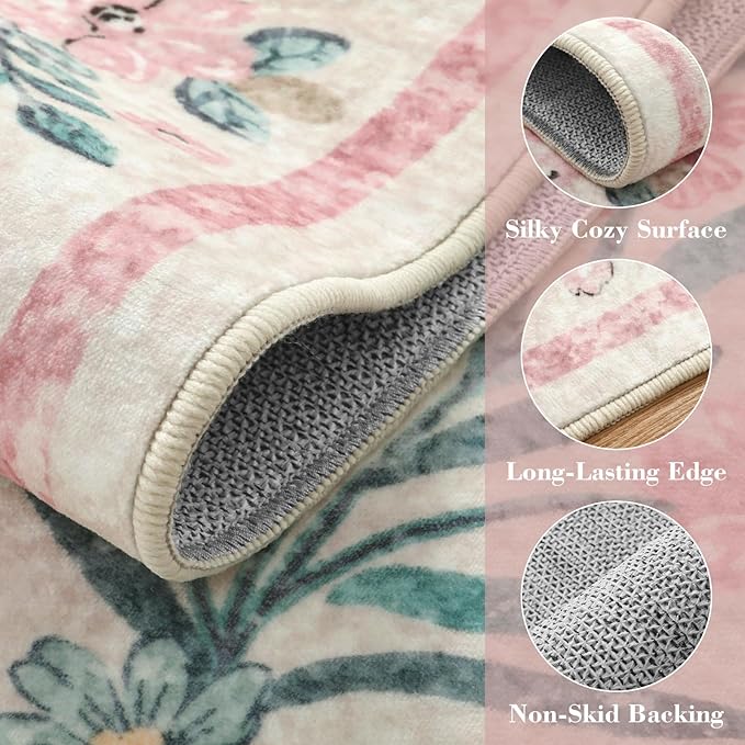 Wonnitar Floral Washable Runner Rug, 2'6"x8' Runners for Hallways Pink Rugs for Entryway Bedroom, Boho Non Slip Soft 8ft Long Carpet for Kitchen Bathroom Laundry