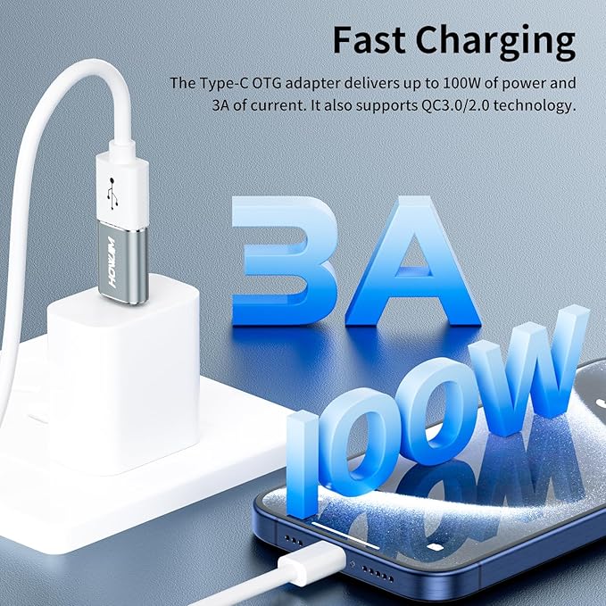USB C to USB Adapter 4 Pack,100W Fast Charging 10Gbps Data Transfer,Type-C Male to USB 3.2 Female OTG Adapter for M-acBook Pro/Air,Phone 15 16 17,Pad,G-alaxy,X-peria,S-urfaceBook,D-ell XPS Gray