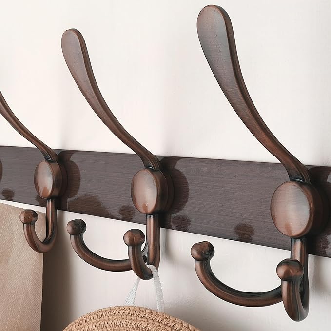 Dseap Coat Rack Wall Mount - 38” Long 10-Tri-Hooks Heavy Duty Coat Hanger Rail Wall Hooks for Hanging Coats Hats Clothing Clothes Purse Mudroom Entryway, Antique Copper