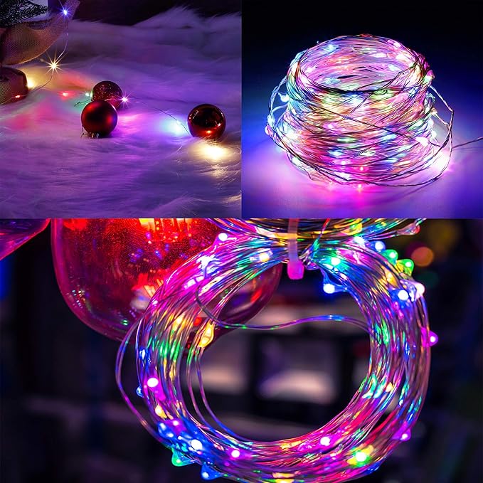 Twinkle Star 200 LED 66ft Christmas Fairy String Lights USB & Adapter Powered, Dimmable Starry Silver Wire Light Home Lighting Indoor Outdoor Bedroom Wedding Party Decoration, Multicolor