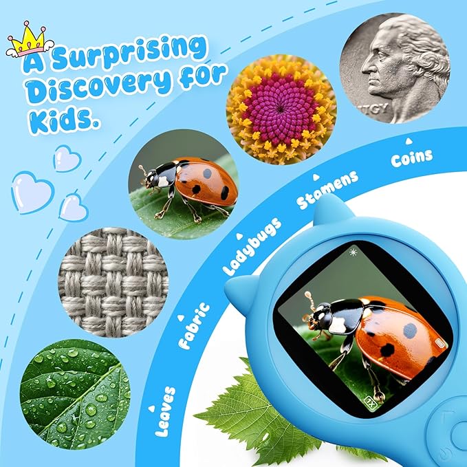 Kids Magnifying Glass Educational Science Kit - Mini LED Pocket Microscope for Kids(3-10 Years) - Durable Design - Ideal Gift for Girls (Blue)