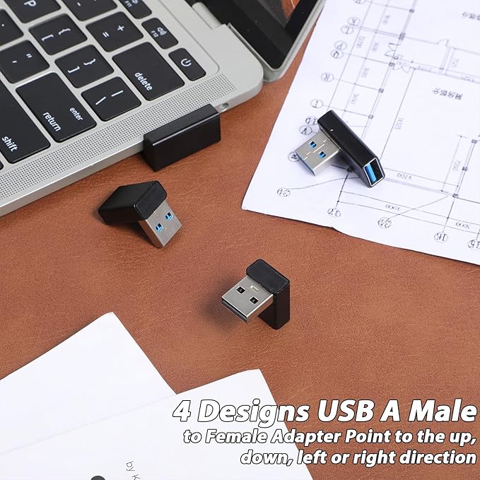 4 Pack 90 Degree USB 3.0 Adapter, USB Extender Connector Adapter Up and Down Angle, Left and Right Angle USBs A Male to Female Converter Extender for PC, Laptop, Mouse, Keyboard