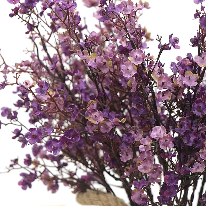 JAKY-Global Babys Breath Fabric Cloth Artificial Flowers 6 Bundle European Fake Silk Plants Decor Farmhouse Wedding Party Decoration Bouquets Real Touch DIY Home Garden (Autumn Purple-6pcs)