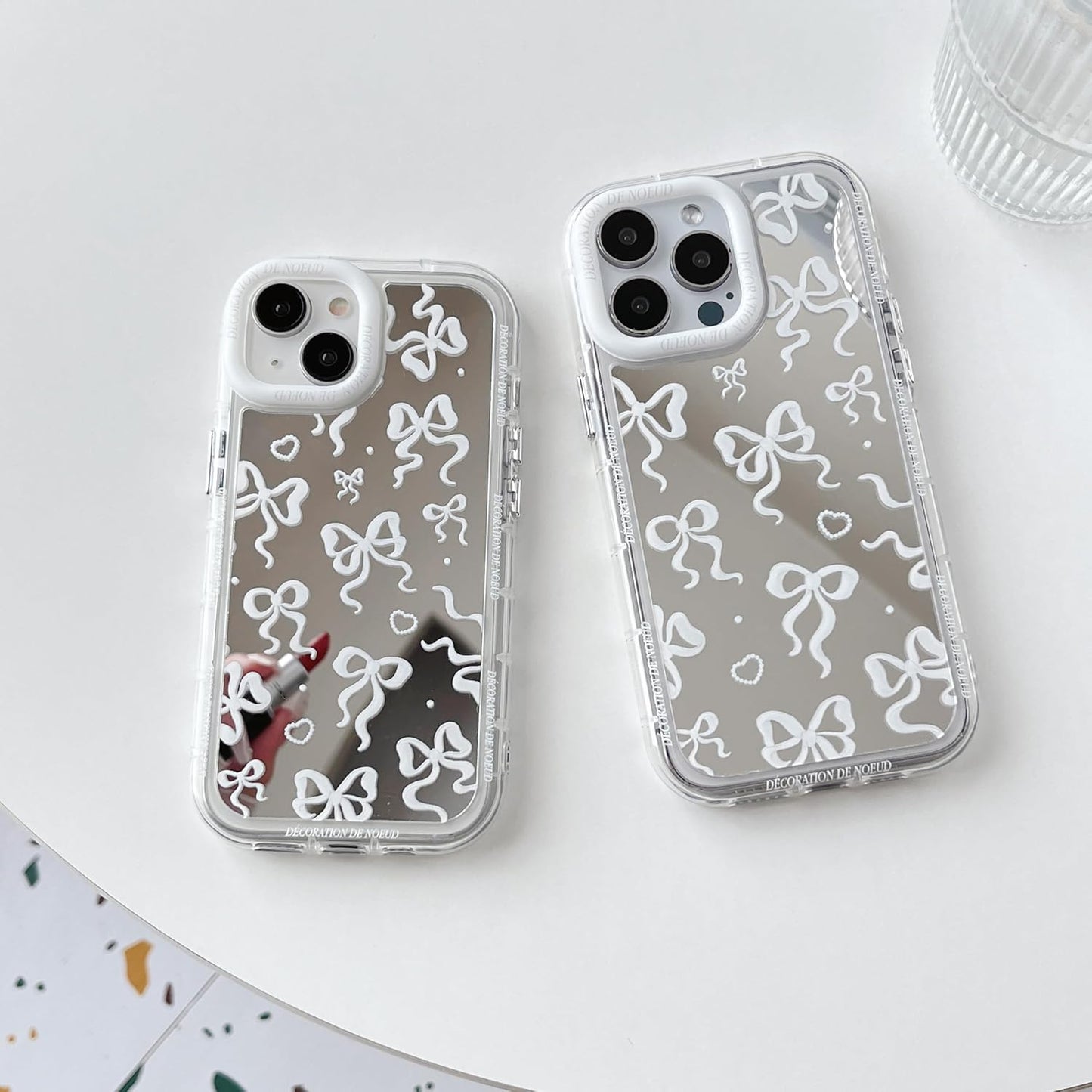 Love Heart Bow Plating Mirror Soft Phone Case Compatible with iPhone 12 Pro Max, Silver