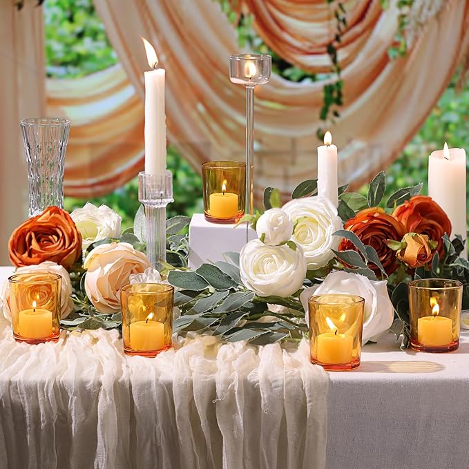 LETINE 36pcs Amber Votive Candle Holders - Glass Tea Light Candle Holders for Fall Table Decor,Boho Wedding Centerpieces, Boho Decor, Ideal for Halloween & Thanksgiving Decorations Indoor