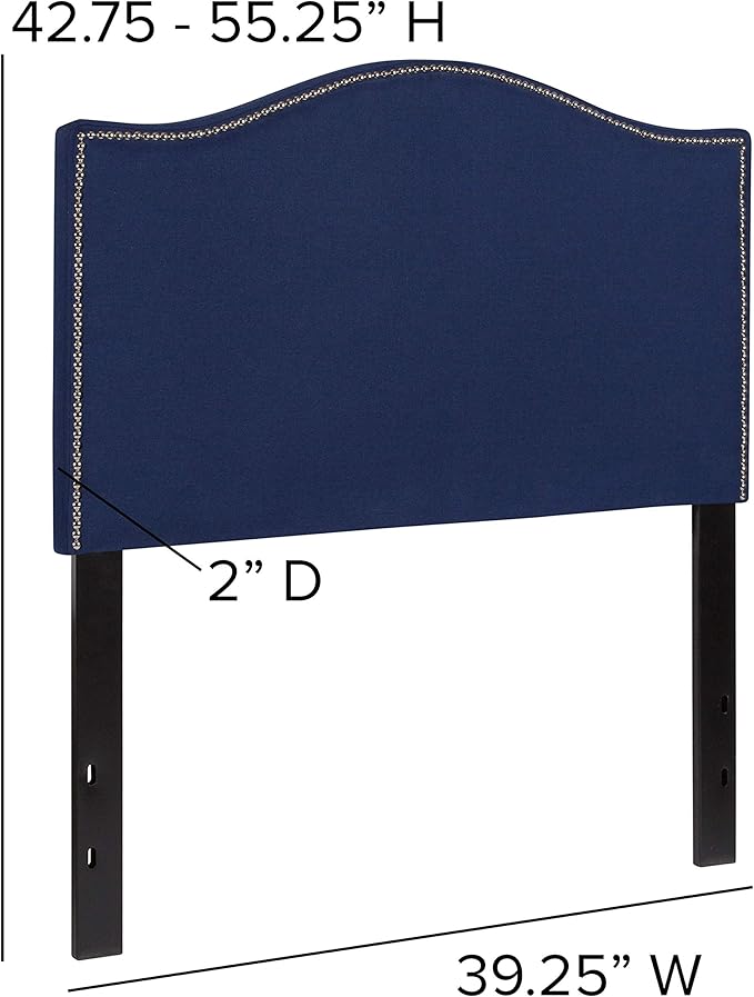 Flash Furniture Lexington Upholstered Twin Size Headboard with Accent Nail Trim in Navy Fabric