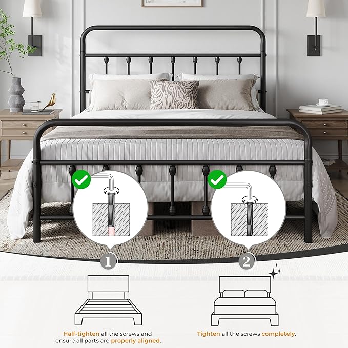 Yaheetech Classic Metal Platform Bed Frame Mattress Foundation with Victorian Style Iron-Art Headboard/Footboard/Under Bed Storage/No Box Spring Needed/Queen Size Black