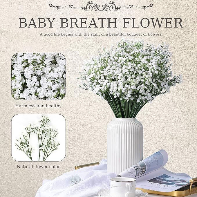 Babys Breath Artificial Flowers,30 Pcs Gypsophila Real Touch Flowers for Wedding Party Home Garden Decoration