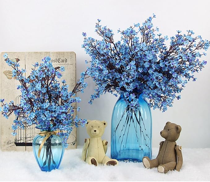 JAKY-Global 9pcs Babys Breath Artificial Flowers Gypsophila Bouquet Bulk Fake Spring Silk Small Flowers Real Touch Faux Floral for Home Bedroom Kitchen Garden Wedding Christmas Party DIY Decor (Blue)