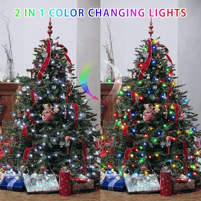 JMEXSUSS 2 Pack Color Changing Fairy Lights Battery Operated, Total 200 LED 66ft Color Changing Christmas Lights with Remote, 8 Modes Twinkle String Lights for Bedroom Decor, Cool White & Multicolor