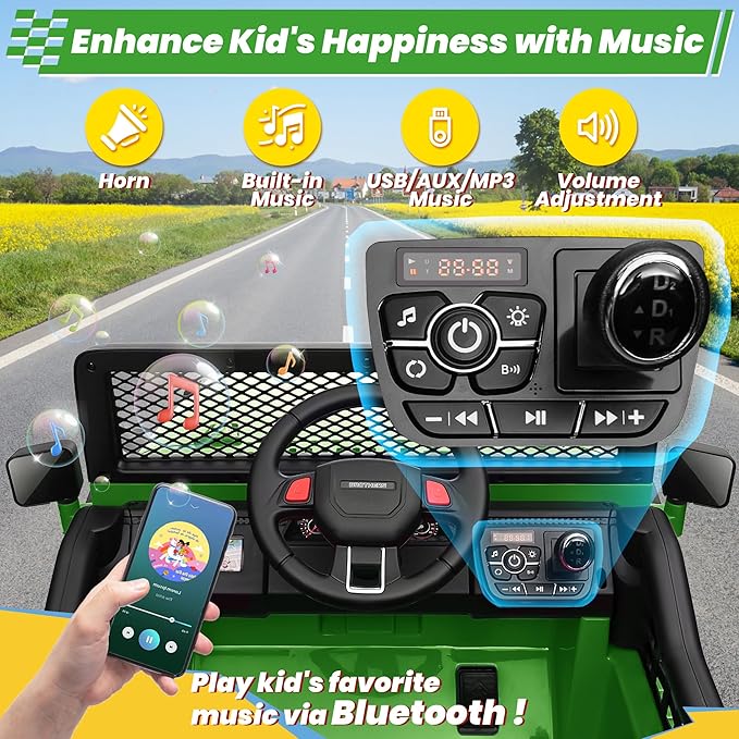 24V 4WD Ride on Truck Car w/800W Motors, Gift Flower, Remote Control, 2 Seaters, Light Bar, 3 Speeds, Pop Music, Power Four Wheels, 24 Volt Ride on Toy Car for Big Kids, Green