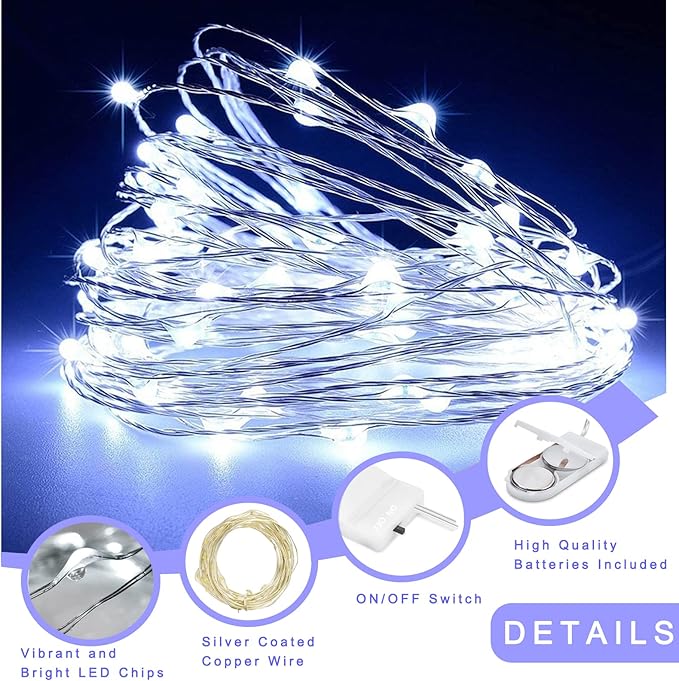 Fairy Lights Battery Operated, 12-Pack Mini String Lights, 20 LED 7ft Twinkle Firefly Starry Lights for DIY Craft Mason Jar Bedroom Wedding Party Table Christmas Decoration (Cool White)