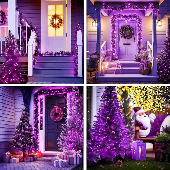 JMEXSUSS 4 Pack 50 LED Halloween Fairy Lights Battery Operated, 16.1ft Purple String Lights, Mini Christmas Lights Indoor Outdoor Waterproof for Bedroom Party Halloween Christmas Decorations