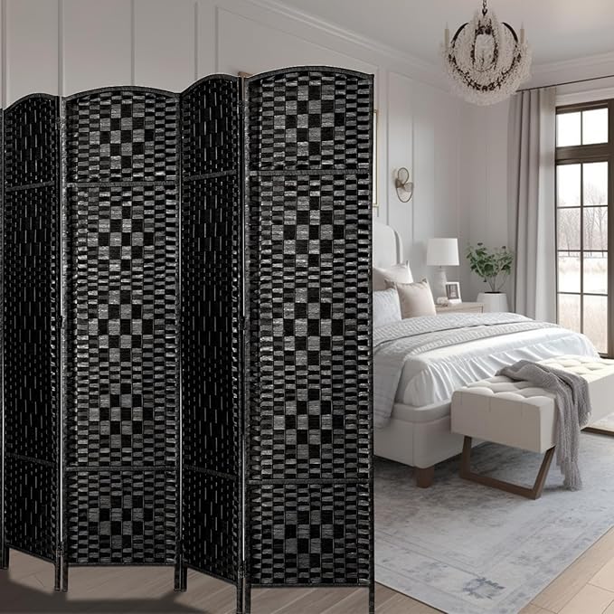 Rose Home Fashion Room Divider, 6 ft Tall Room Dividers and Folding Privacy Screens, 16in Privacy Screen 6 Panel Black Space Temporary Wall Foldable Partition Separation