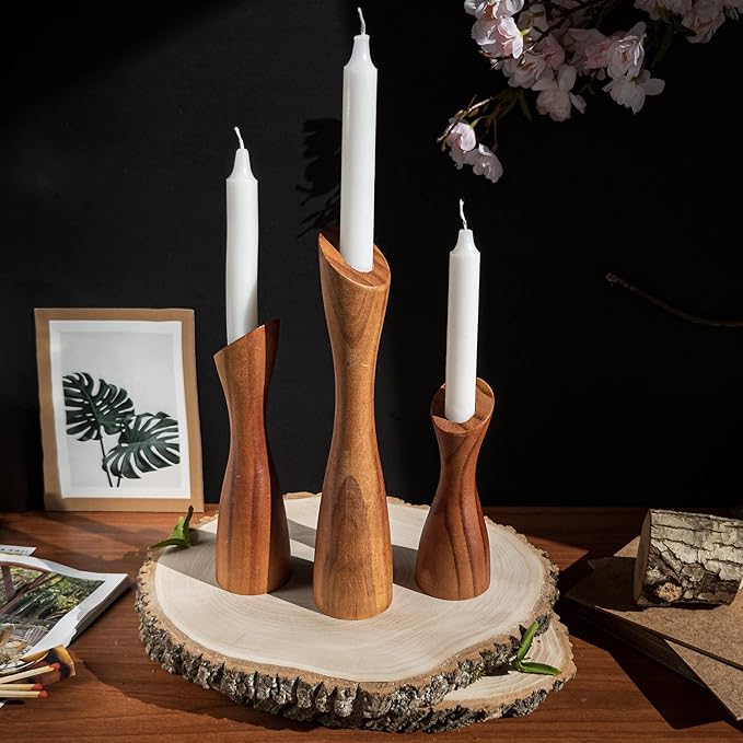 OLEEK wooden taper candle holders - wood taper candle holders for Table Centerpiece - wood candlestick holders (9", 8", 6") - wooden candlestick holder for 7/8" candle stick candlesticks holders woods