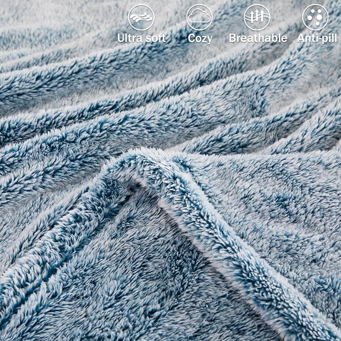 Exclusivo Mezcla Plush Fuzzy Fleece Bed Blanket King Size, Super Soft, Fluffy and Warm Blankets, Suitable for All Seasons (Mixed Teal, 90x104 Inches)