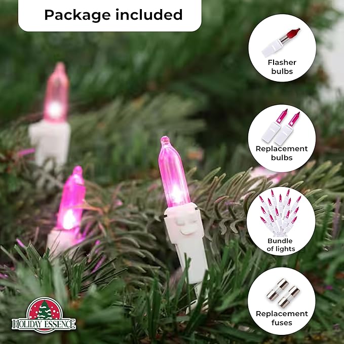 Pink Christmas Valentine's String Lights 100 Mini Incandescent Fairy Light Decor 20.6 Ft White Wire Indoor & Outdoor Party Patio Bedroom, Xmas Tree Garland Easter Holiday Decoration