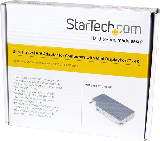 StarTech.com Aluminum Travel A/V Adapter: 3-in-1 Mini DisplayPort to VGA, DVI or HDMI - mDP Adapter - 4K (MDPVGDVHD4K)
