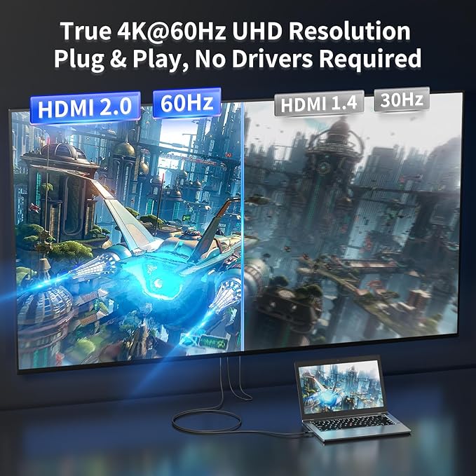 HDMI to USB C Cable Adapter 4K@60Hz 6FT, HDMI 2.0 Input to USB Type C Output Display Converter, USB Powered, Compatible with Xreal Air, Nreal Air, Steam Deck Dock, PS5, Xbox, PC, Portable Monitor