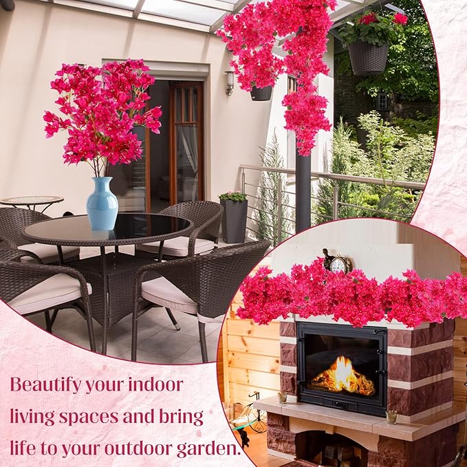 16 Pack Artificial Bougainvillea Floral 38" Silk Long Stem Bougainvillea Plants Hanging Table Centerpiece for Home Wedding Indoor Outdoor Decorations (Rose Red)