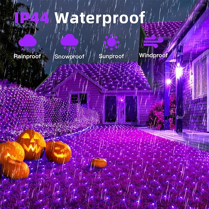 HeKation Halloween Net Lights Outdoor, Purple Halloween Net Mesh Lights 200 Led Bulbs Waterproof, for Indoor, Curtain, Tree, Bush, Party, Wedding, Fairy, Wall(9.8'x6.6', Plug in)
