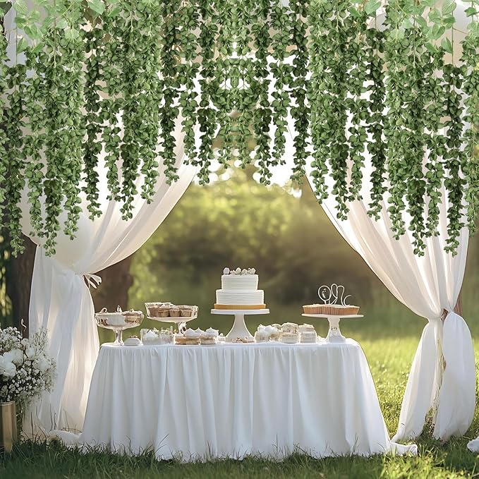mizii 6Pcs Green Wisteria Hanging Flowers 48" Silk Wisteria Artificial Flowers Garland Vines Fake Hanging Flowers Decoration for Wedding Flower Wall Backdrop Centerpieces Party Room Decor (Green)