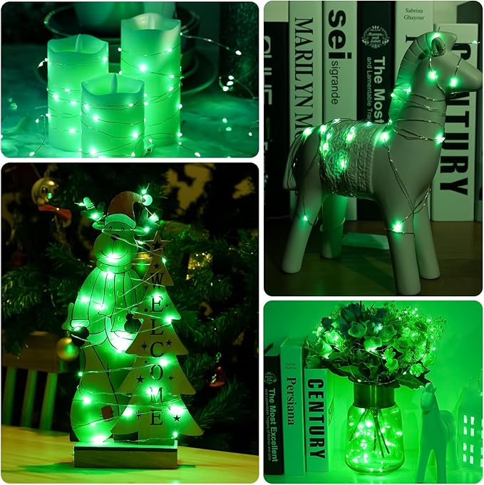 6 Pack LED Fairy Lights 7ft Battery Powered Waterproof Silver Wire 20 Led Mini String Mason Jar Lights for DIY Wedding Party Bedroom Patio Easter Christmas (Green)
