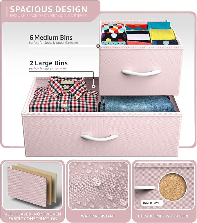 Sorbus Kids Dresser with 8 Drawers - Chest Organizer Unit with Steel Frame Wood Top & Handle, Fabric Bins for Clothes - Wide Furniture for Bedroom Hallway Kids Room Nursery & Closet