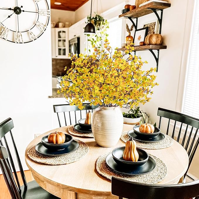 Uieke 30Pcs Artificial Fall Flowers Babys Breath Flower Bulk Fake Yellow Silk Flowers Artificial Gypsophila Bouquet Floral for Home Festival Wedding Party Décor