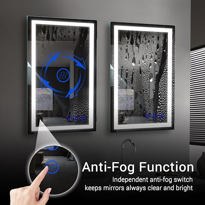 LED Bathroom Mirror with Lights 36"x24" Smart Wall-Mounted LED Mirror Lighted Bathroom Mirror with Stepless Dimmable,Touch Screen Button, Anti-Fog, Memory Function, Adjustable Colors