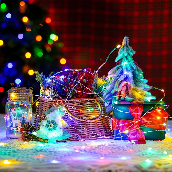 JMEXSUSS 4 Pack 50 LED Multicolor Fairy Lights Battery Operated, Each16 ft Multicolor Christmas Lights Waterproof Twinkle Lights for Party Wedding Christmas Birthday Indoor Outdoor Decoration