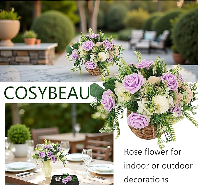 Artificial Rose Flowers 25pcs, Purple Foam Fake Rose Faux Flower for Wedding Bouquets Bridal Shower Centerpieces Floral Arrangements Home Decorations Party Backdrops Table