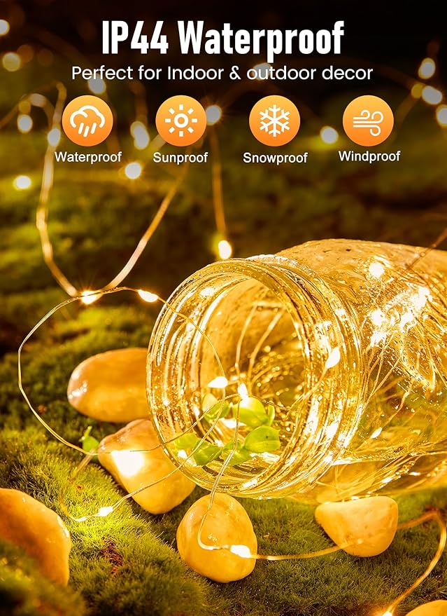 Minetom Fairy String Lights, 33Ft 100 LED Mini Battery Operated Fairy Lights Copper Wire Twinkle Lights Mason Jar Lights, Waterproof Starry Firefly Lights for Party Wedding Christmas Decor