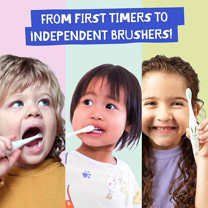 Jack N' Jill Kids Toothbrush - Extra Soft Bristle Toothbrush for Kids, Handle & Packaging Made from Plants (Corn), Ergonomic Handle for Little Hands - Dino Baby (1 Pack)