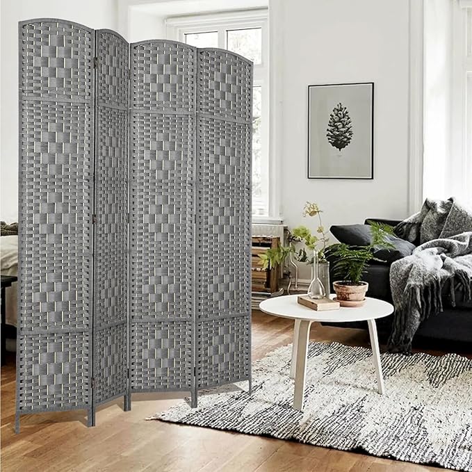 Rose Home Fashion 6 ft Tall Room Divider, Room Dividers and Folding Privacy Screens, 15.7in Privacy Screen 4 Panel Partition Temporary Wall Separation for Private, Grey