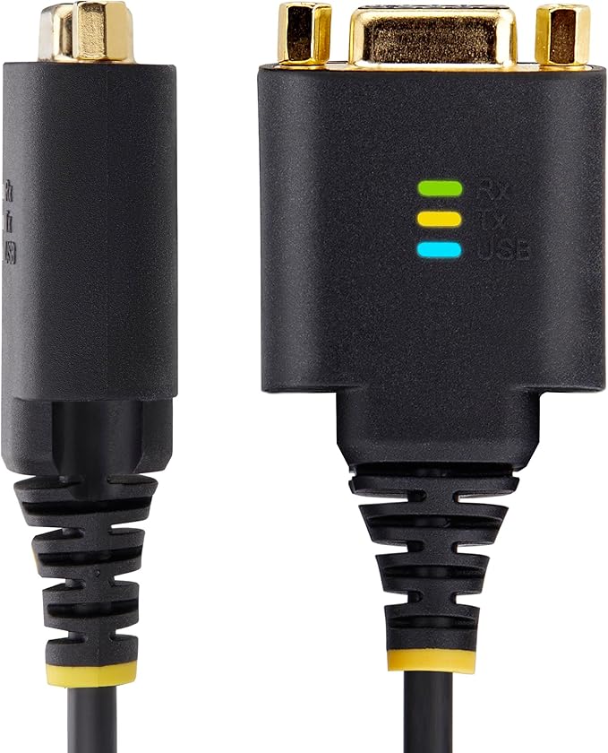 StarTech 1ft (30cm) USB to Null Modem Serial Adapter Cable, COM Retention, FTDI, USB-A to RS232, LED Indicators, Changeable DB9 Nuts Screws