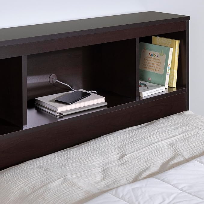 South Shore Spark Bookcase Headboard with Storage, Twin 39-inch, Chocolate
