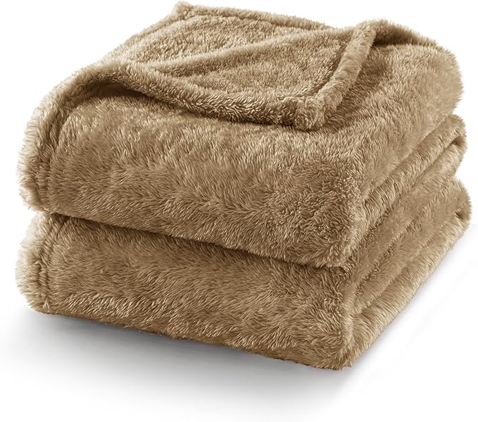 Exclusivo Mezcla Plush Fuzzy Fleece Bed Blanket Queen Size, Super Soft, Fluffy and Warm Blankets Suitable for All Seasons (Brown, 90x90 Inches)