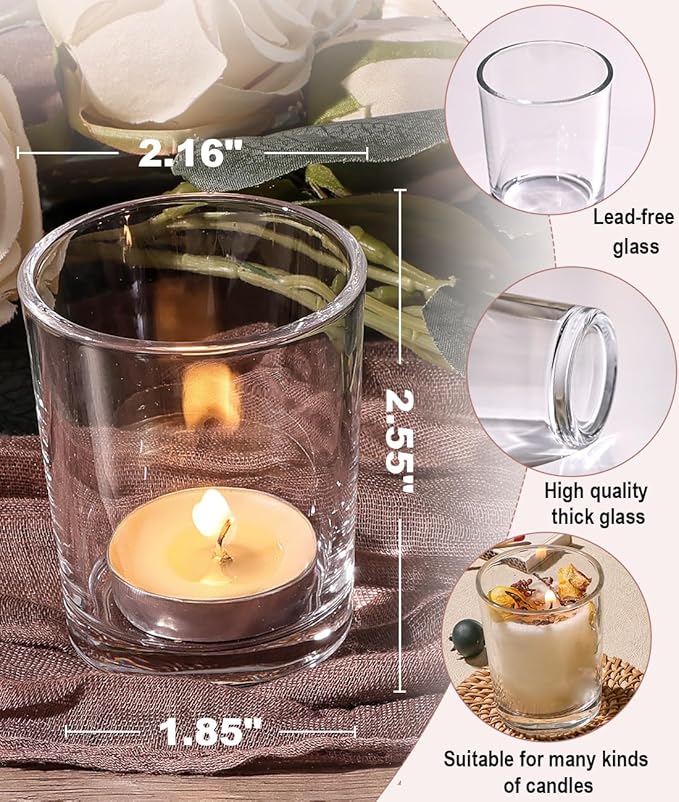 LETINE 72-Pack Votive Candle Holders Designed for Wedding Decor - Glass Candle Holder & Tea Lights Candle Holder - Candle Holders for Christmas, Wedding Centerpieces, Thanksgiving