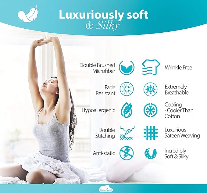 DREAMCARE Twin XL Sheet Sets – 3pcs Cooling Sheets – up to 15” Deep Pocket Twin XL Sheets Set – Hotel Luxury Sheets & Pillowcases – Superior Softness 100% Fine Microfiber with Side Pocket – Purple