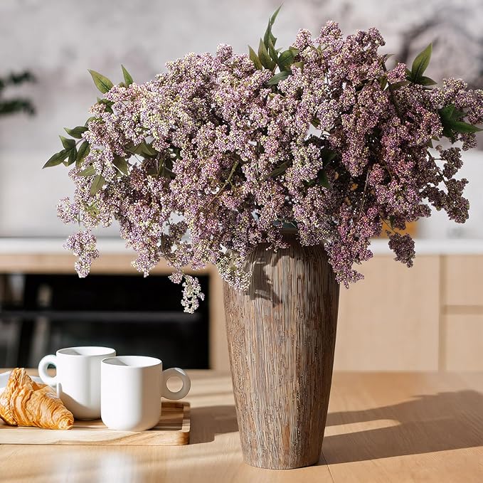 Zeyune 3 Pcs Fall Artificial Dusty Plum Stem Plum Sedum Berry Stem Autumn Faux Berry Picks Branches Faux Spray for Home Halloween Thanksgiving Farmhouse Mantel Harvest DIY Decorations (Purple)