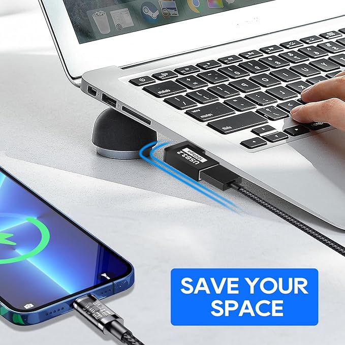 UCEC 90 Degree USB Adapter, 3.2 USB Right Angle Adapter, Horizontal Left and Right Angle USB A Male to USB A Female Extender Connector 10Gbps 2 Pack