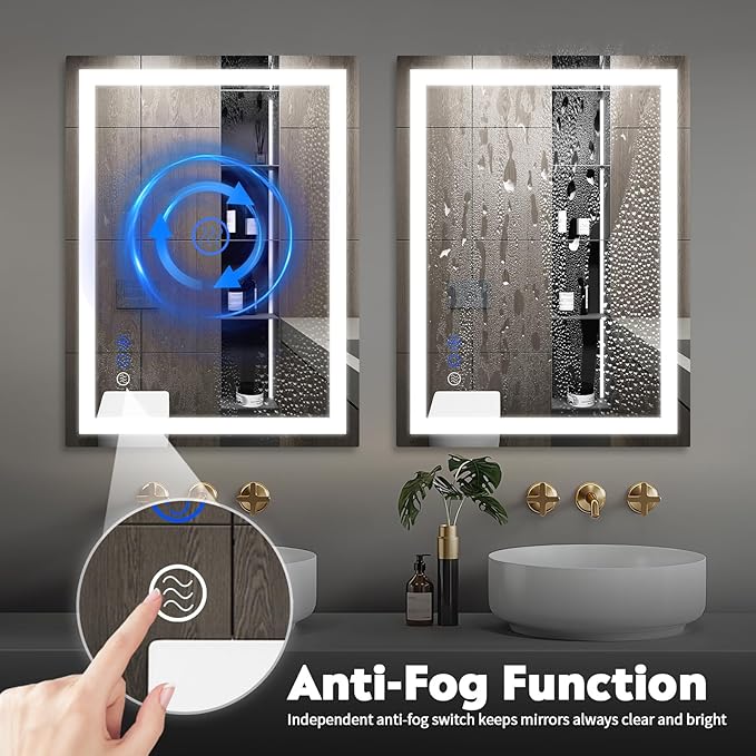 32x24 LED Bathroom Mirror with Lights LED Mirror for Bathroom Smart Vanity Makeup Mirror,Anti-Fog,Stepless Dimmable with Adjustable Color,Touch Switch,Memory Function,Shatterproof Design