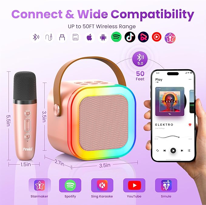 Mini Karaoke Machine for Kids Adults, Portable Bluetooth Speaker with 2 Wireless Karaoke Microphones,2025 TOP Birthday Gifts Toys for Girls 3, 4, 5, 6, 7, 8+Years Old Toddler Karaoke Player