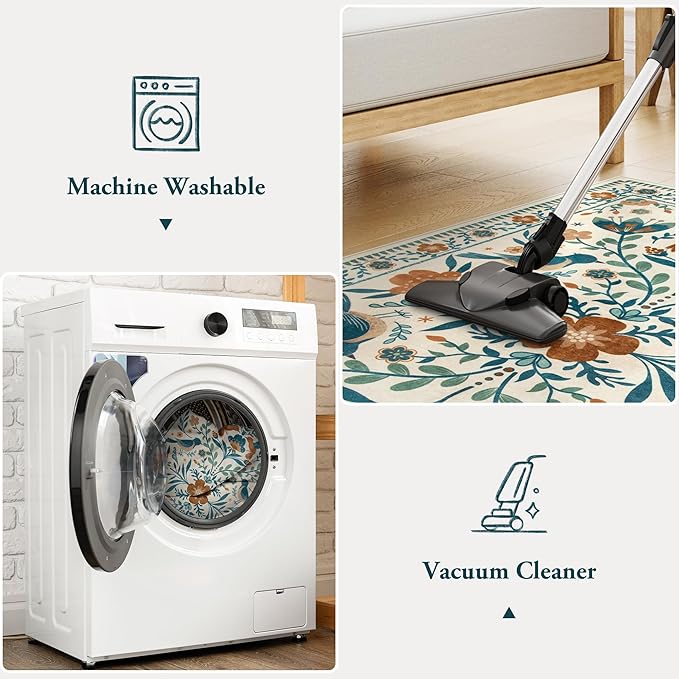 Moynesa Boho Birds Area Rug 5x7 Washable Rug, Floral Carpet for Living Room Low-Pile Soft Bedroom Rugs, Jungle Animal Beige Dining Room Rug Indoor Non-Slip Floor Carpet for Playroom