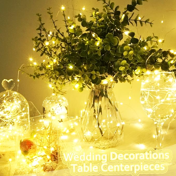 SmilingTown 15 Packs 20 LED Fairy Lights Battery Operated - 6.6FT Silver Copper Wire Waterproof Starry String Light for DIY Party Christmas Costume Wedding Easter Table Decorations (Warm White)