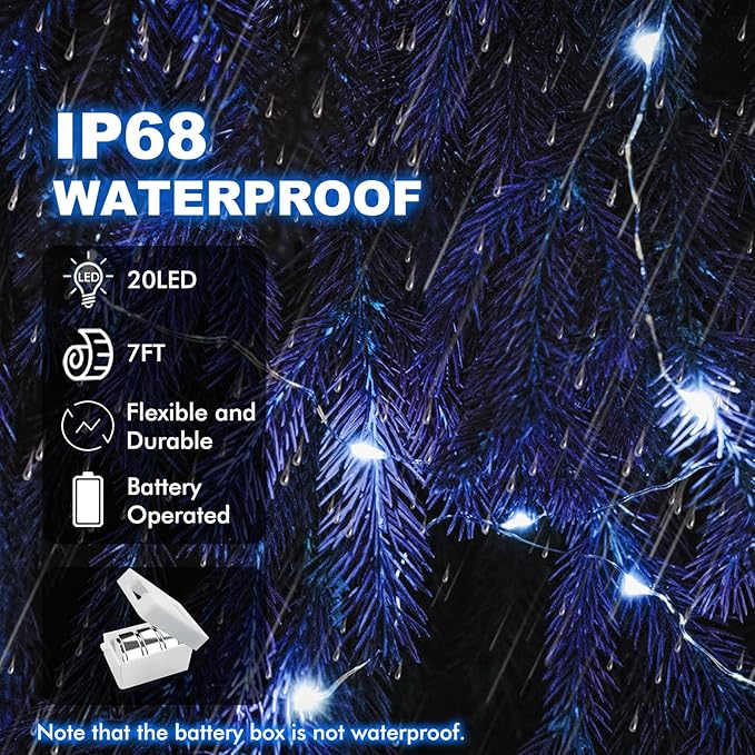 30 Pack Fairy Lights Battery Operated - 3 Speed Modes, 7Ft 20 LED String Twinkle Lights, Waterproof Copper Wire, Mini Firefly Light for Mason Jars Vases Christmas Decor, Blue