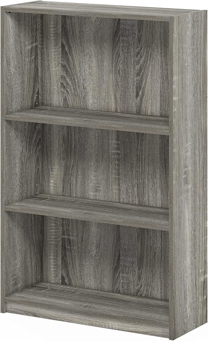 Furinno JAYA Book Shelf, 3-Tier Bookshelf, Bookcase with Adjustable Shelves, 9.5 x 24.5 x 40.3, for Living Room, Bedroom, Home Office, French Oak